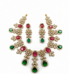 Floral Ruby & Emerald Tone Necklace Set