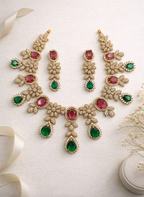 Floral Ruby & Emerald Tone Necklace Set