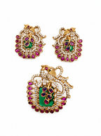 Peacock Ruby & Emerald Pendant & Earrings Set