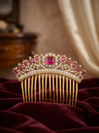 Ruby Stone Bridal Hair Comb Chothi
