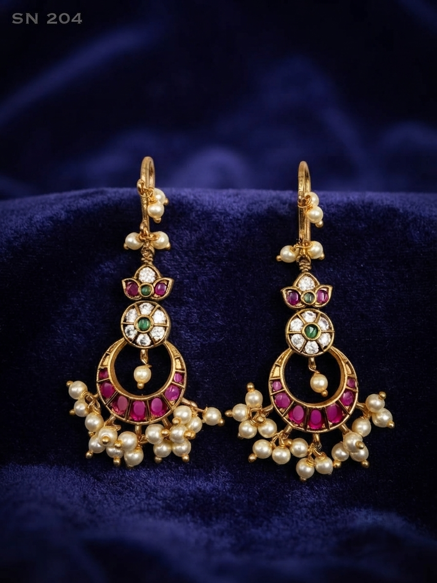 Antique Chandbali Pearl Cluster Earrings