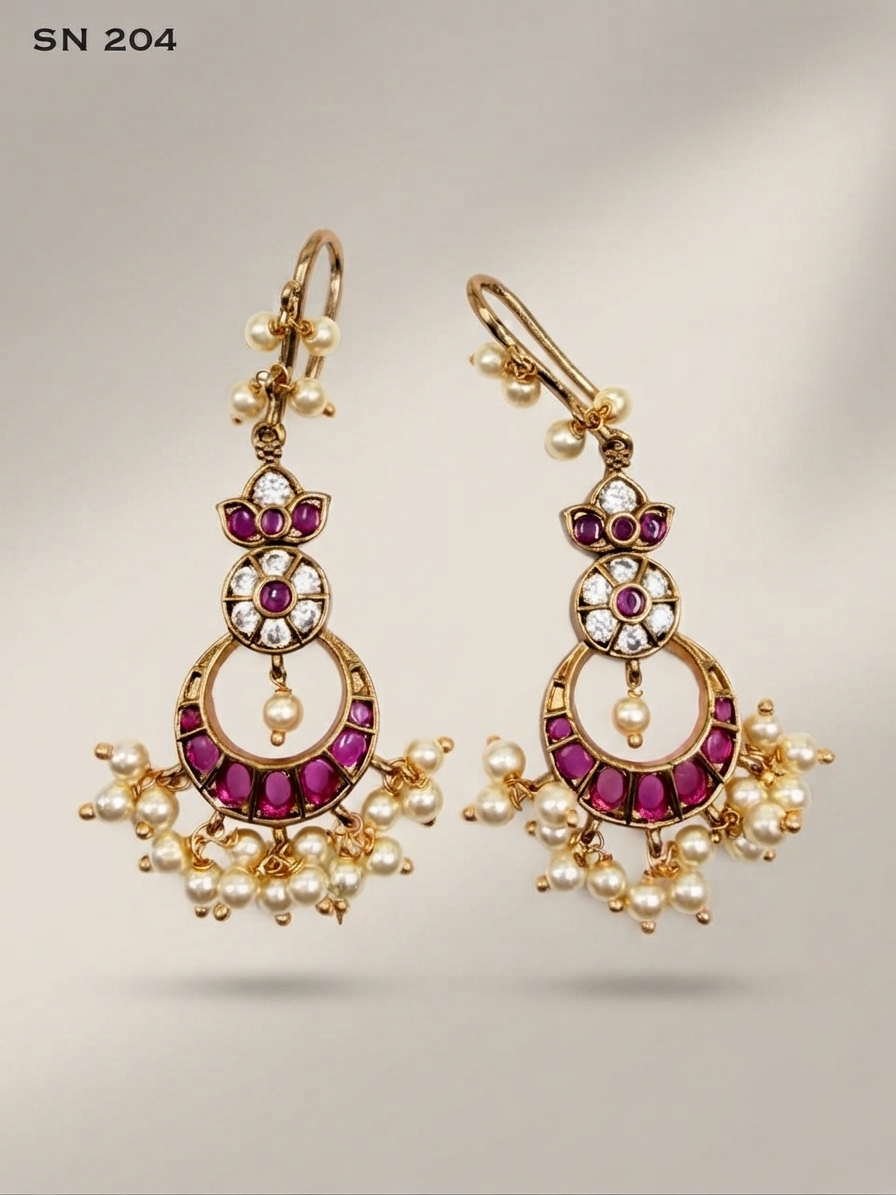Antique Chandbali Pearl Cluster Earrings