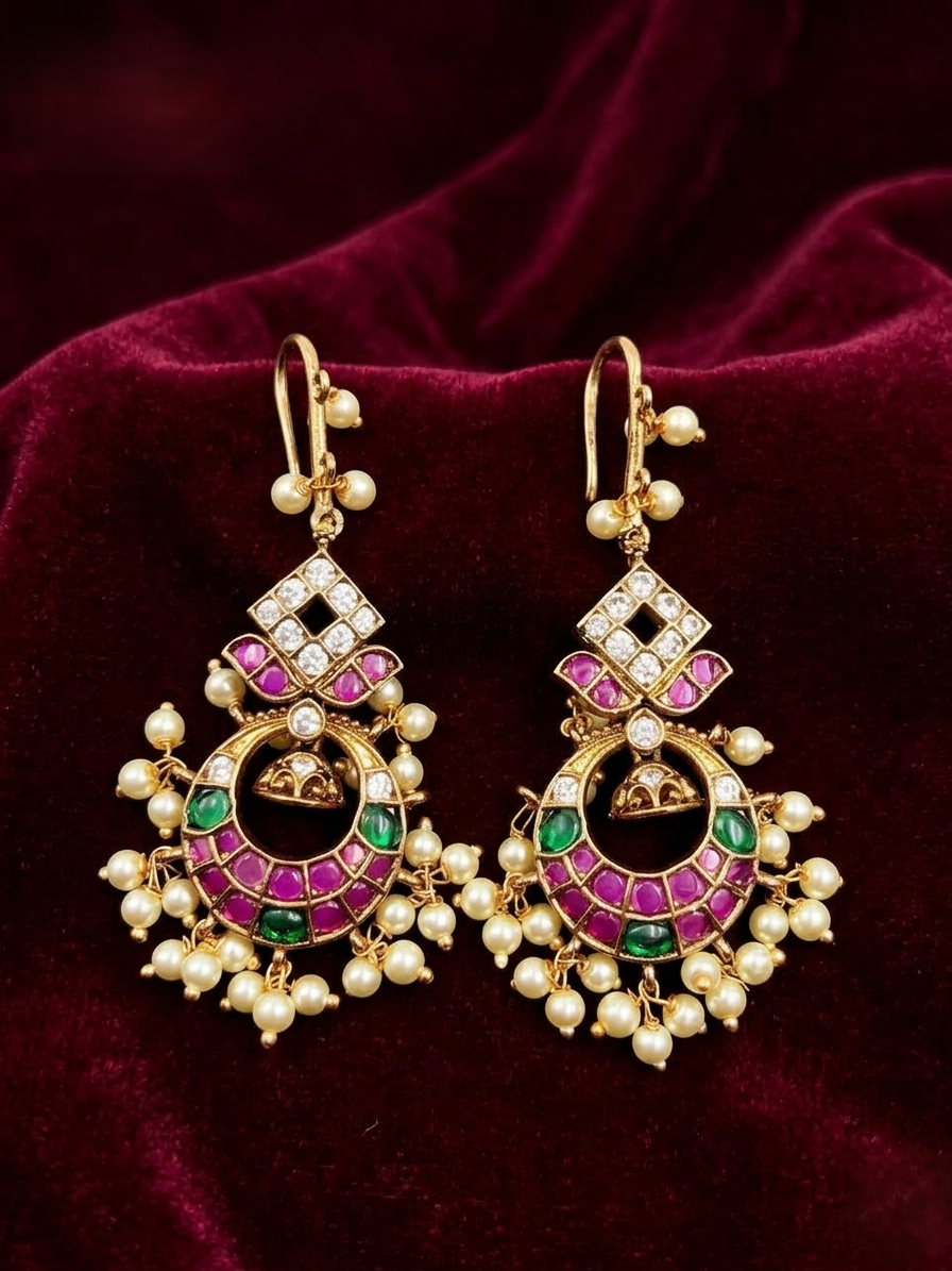 Chandbali hook drop earrings