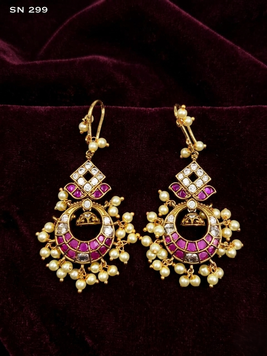 Chandbali hook drop earrings