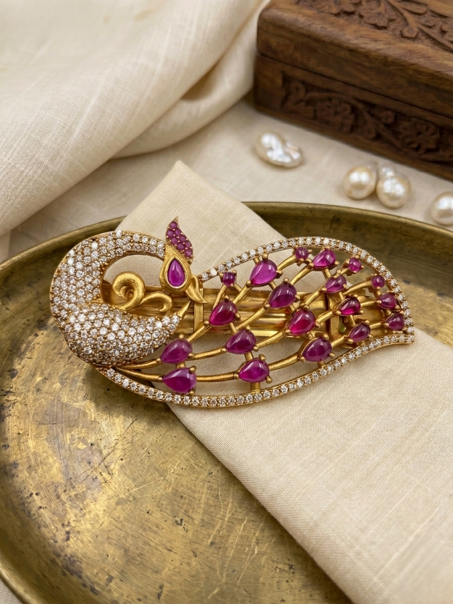 Peacock Hair Brooch