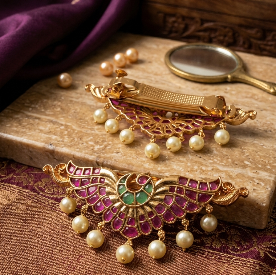 Ruby Peacock Wing Bridal Hair Clip