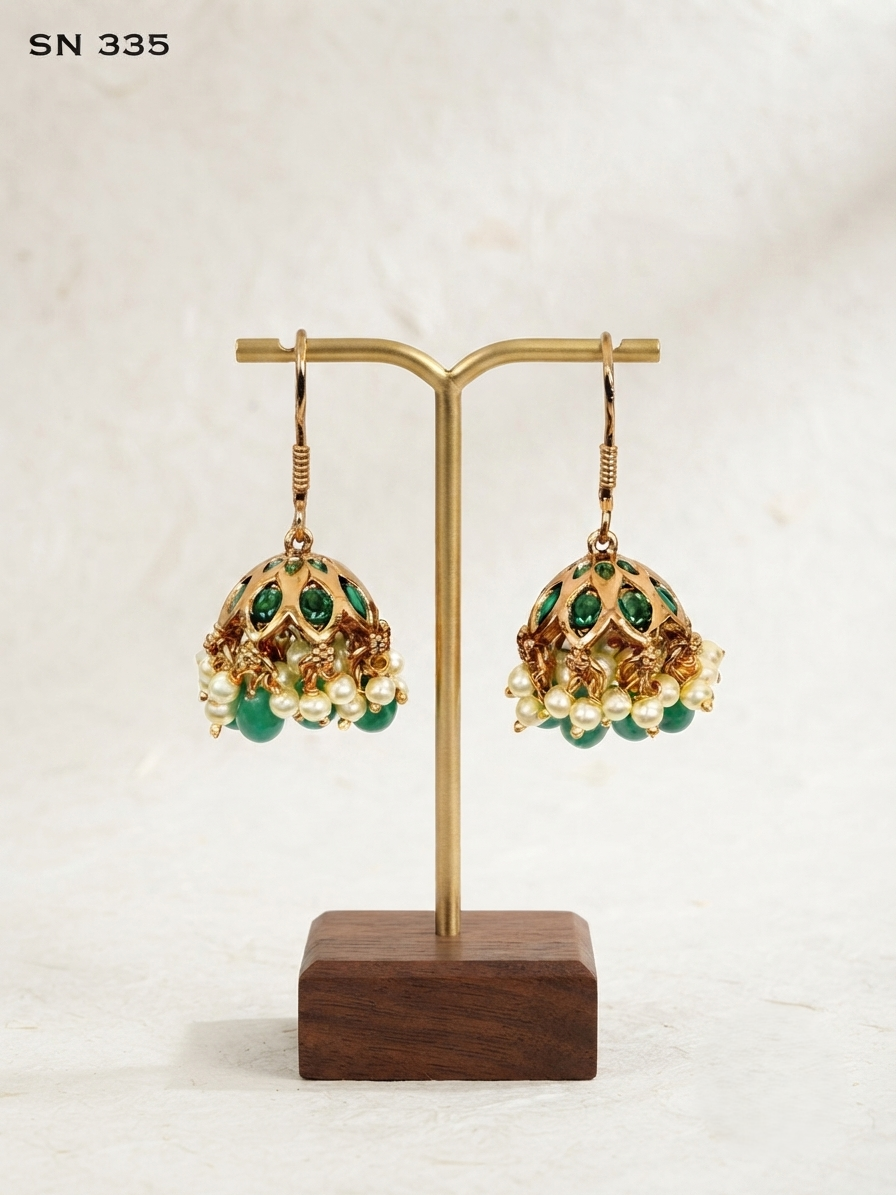 Antique Gold Jhumka Earrings with Bead Tassels