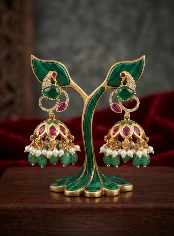 Peacock Emerald & Ruby Jhumka