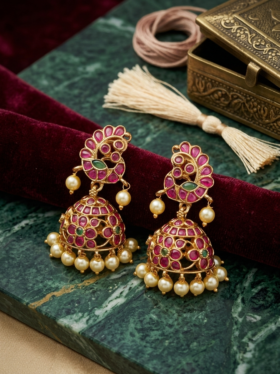 Peacock Floral Jhumka