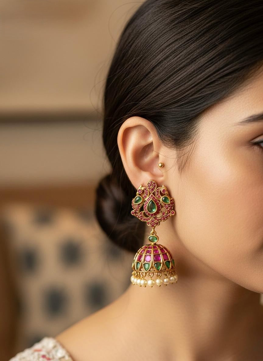 Peacock Jhumka Earrings
