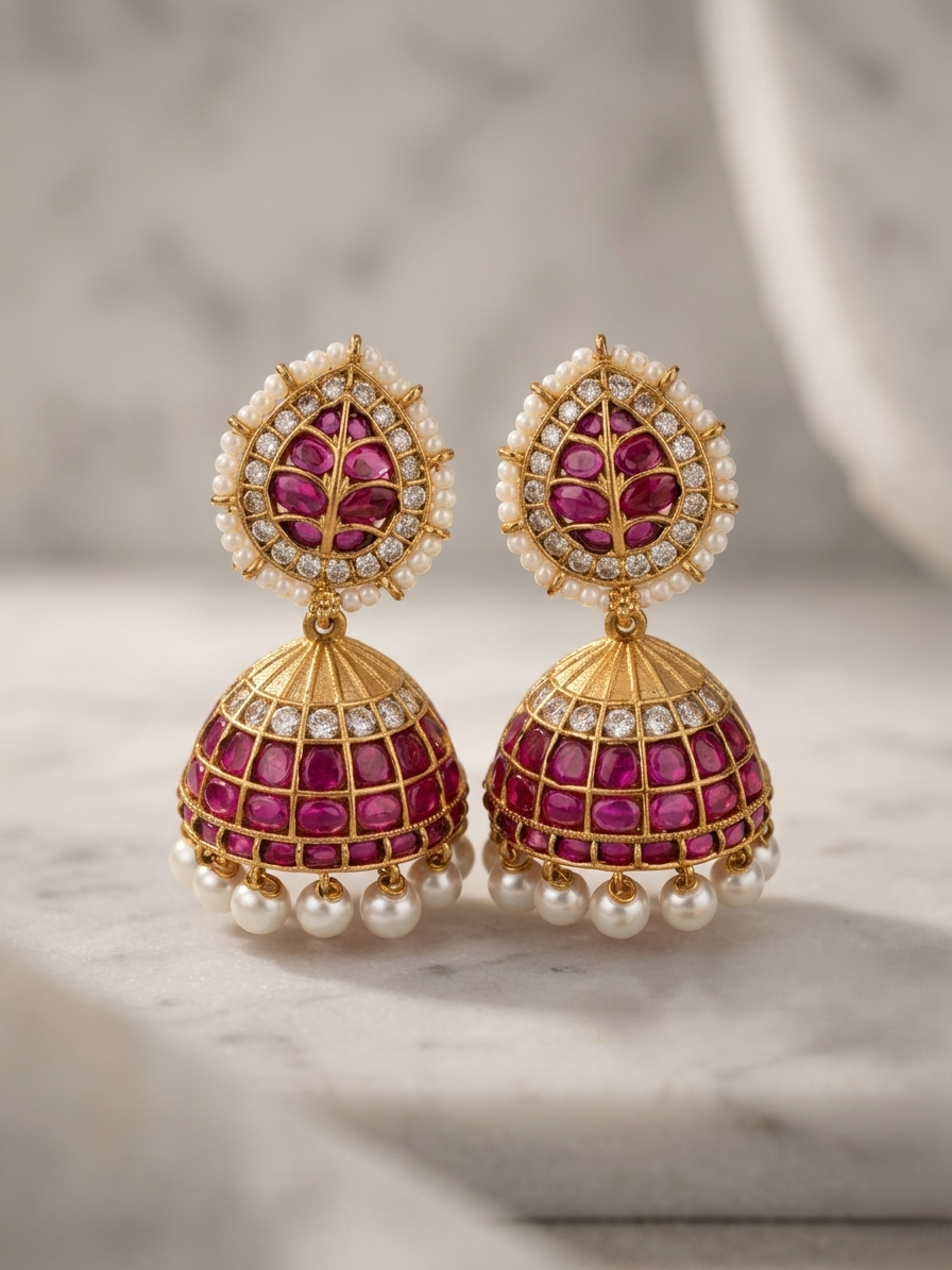 Ruby Kundan Dome Jhumka