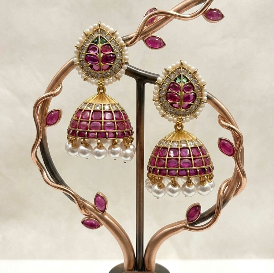 Ruby Kundan Dome Jhumka