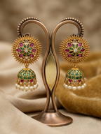 Ruby & Emerald Floral Kundan Jhumka