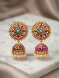 Ruby & Emerald Floral Kundan Jhumka