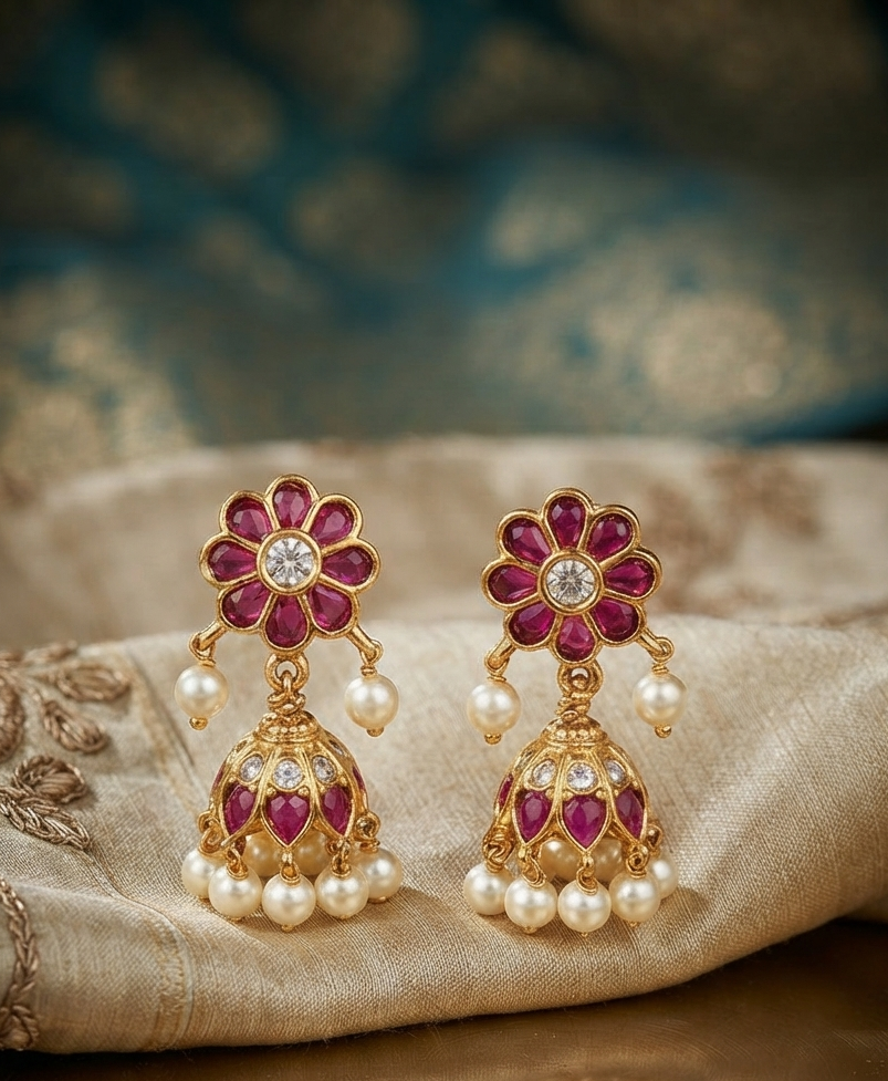 Kundan Floral Jhumka Earrings