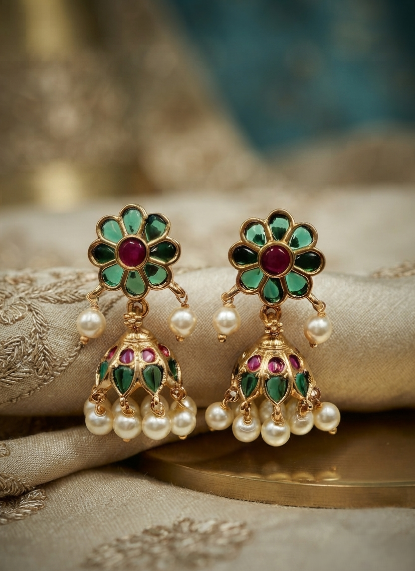 Kundan Floral Jhumka Earrings