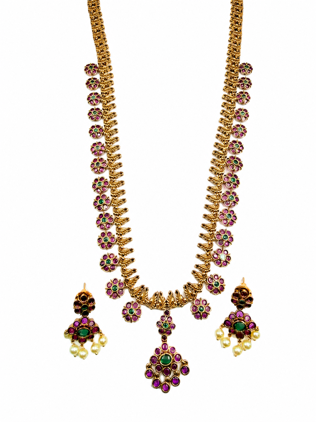 Floral kemp long haram necklace set