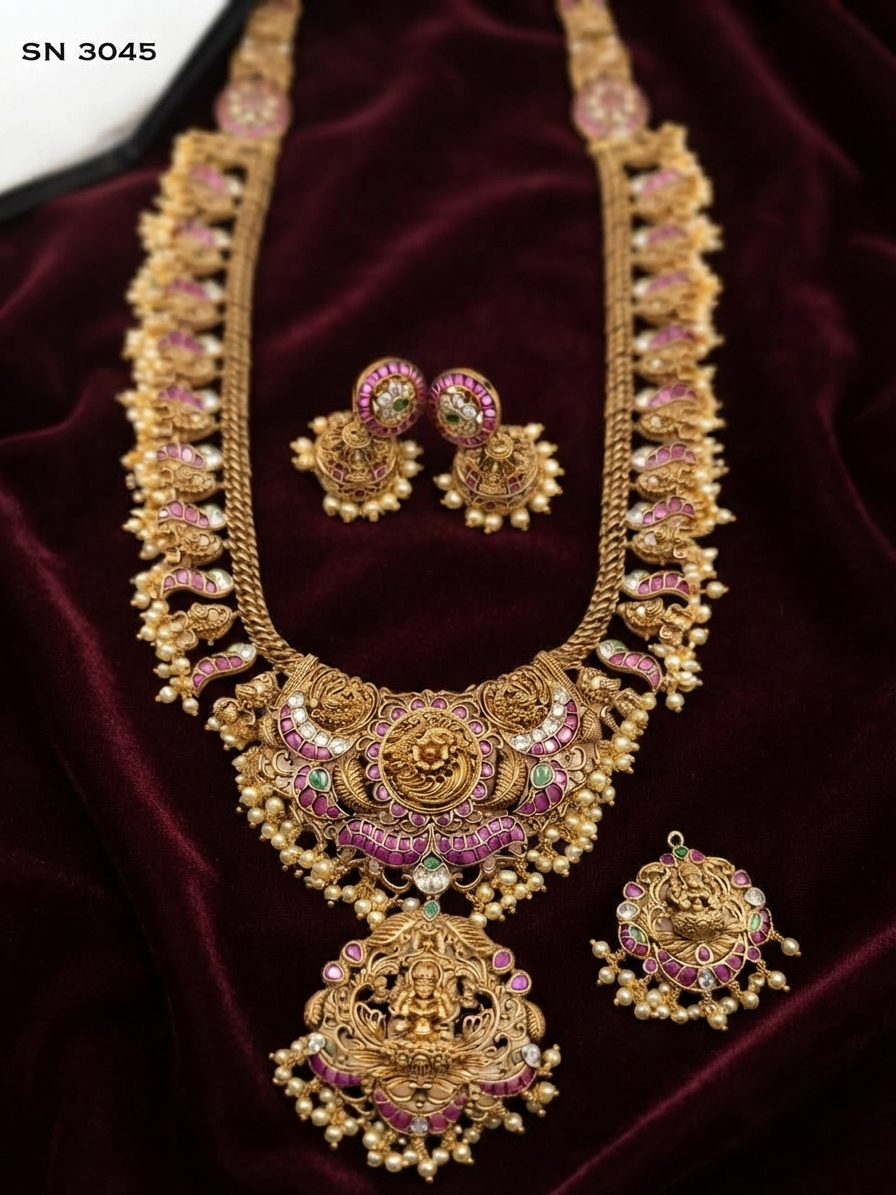 Traditional Temple Motif Long Necklace Set