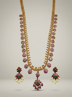 Floral kemp long haram necklace set