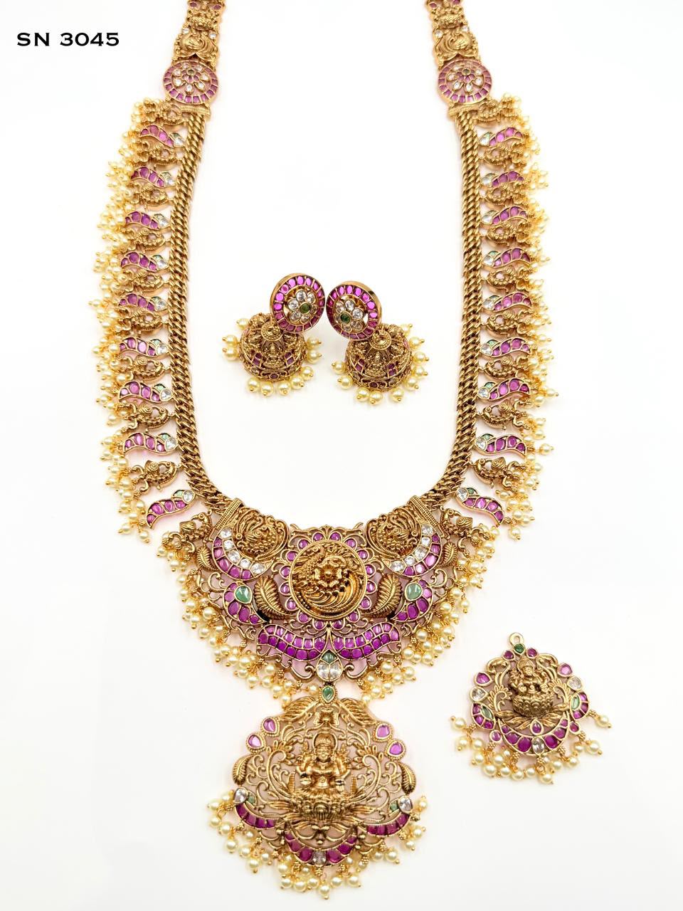 Traditional Temple Motif Long Necklace Set
