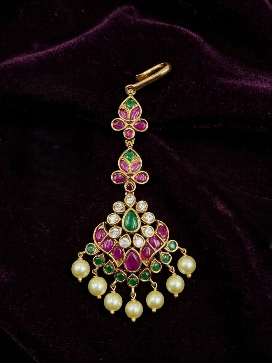 Kundan & Ruby Stone Maang Tikka