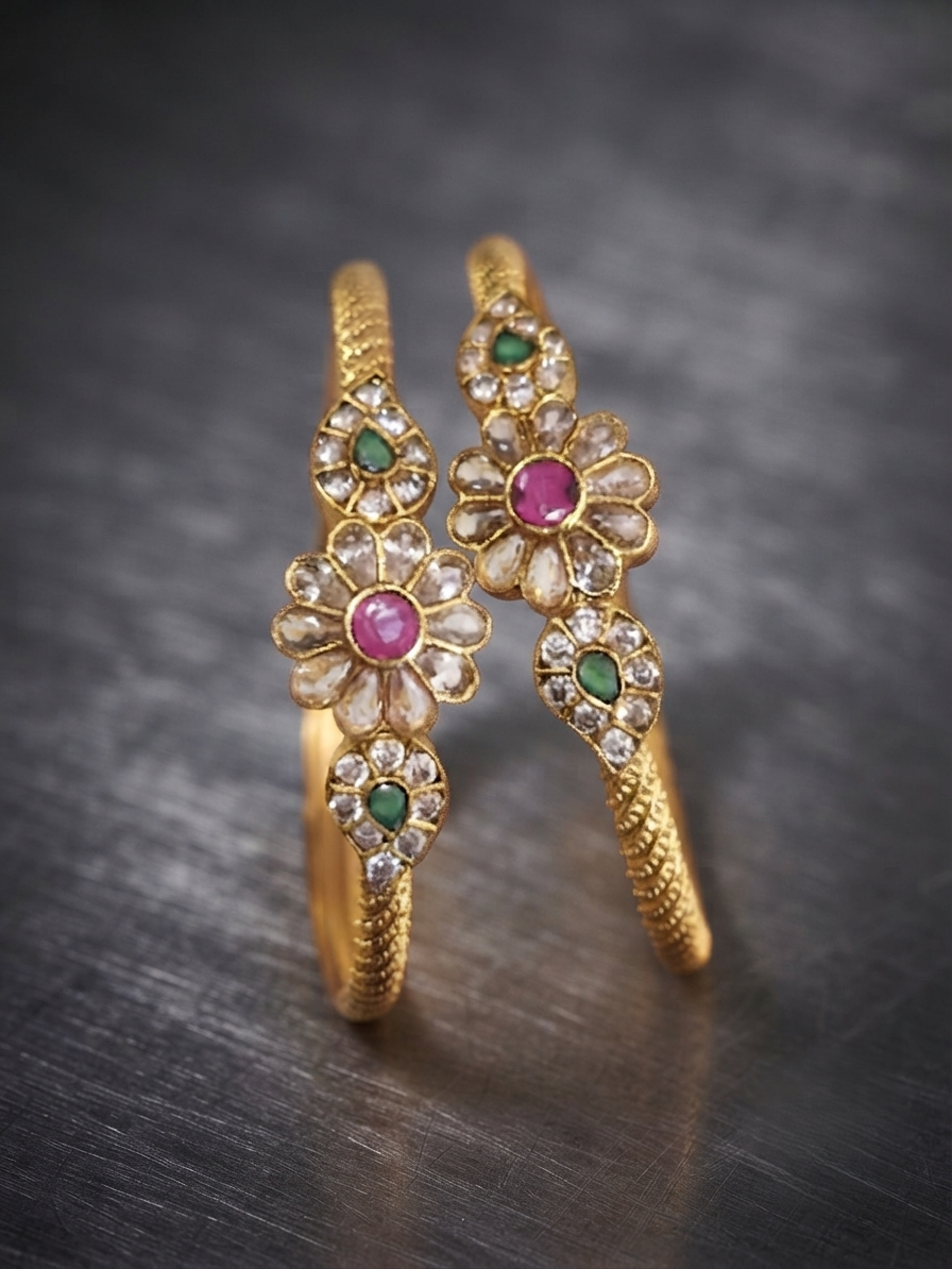 Floral Studded Openable Bangles