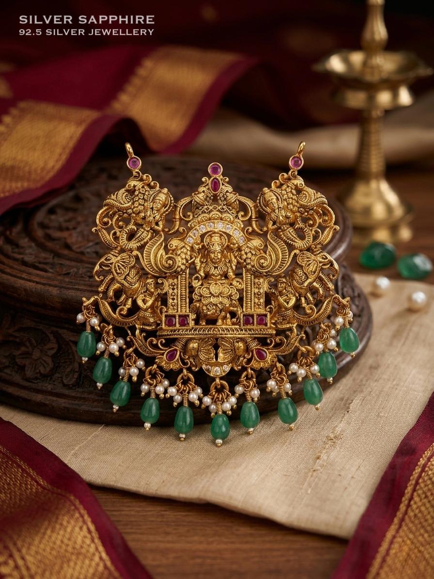 Gold Goddess Lakshmi Heritage Temple Pendant