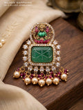 Goddess Lakshmi Carved Emerald Pendant