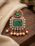 Goddess Lakshmi Carved Emerald Pendant