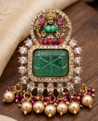 Goddess Lakshmi Carved Emerald Pendant
