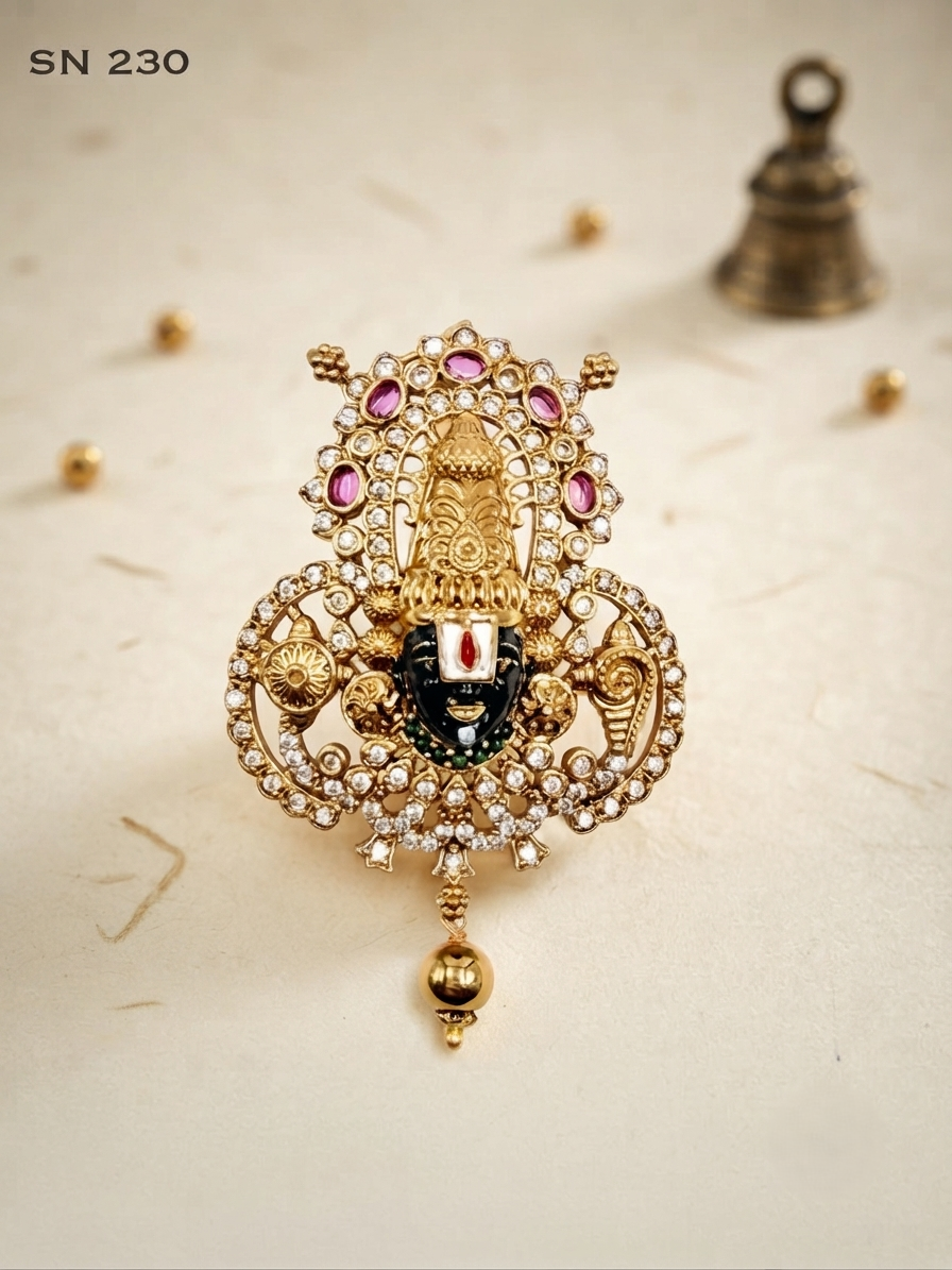 Antique Gold Lakshmi Balaji Temple Pendant