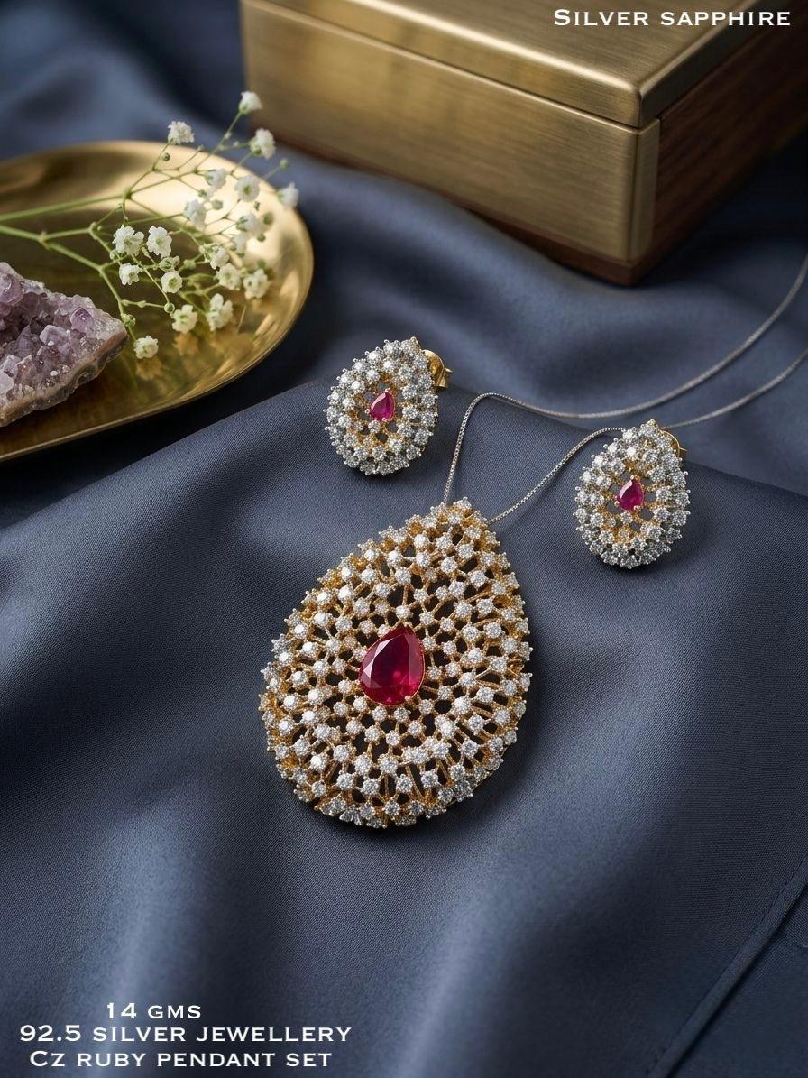 Lattice Ruby Pendant Set