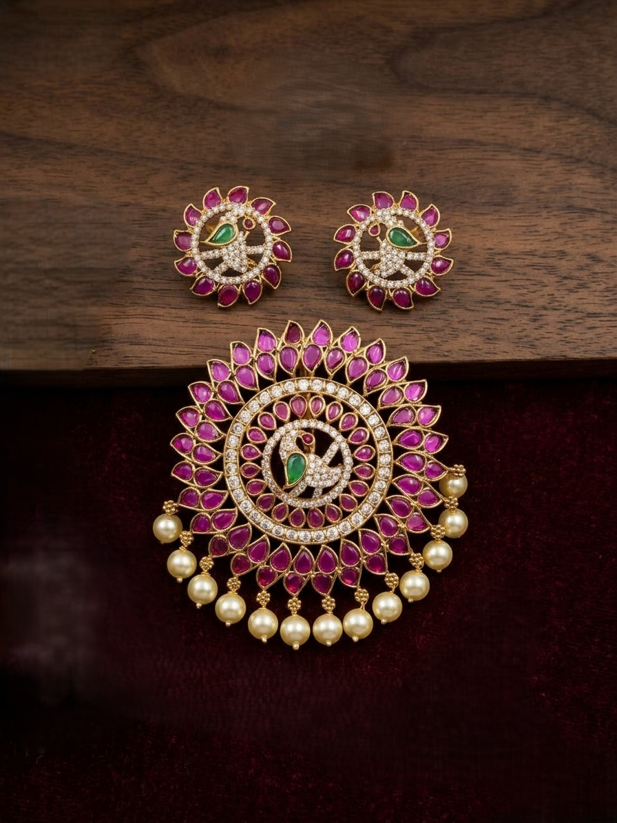 Grand Peacock  Pendant & Earrings Set