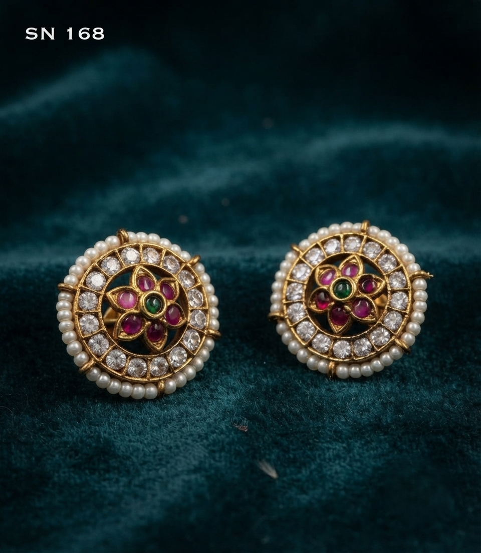 Kundan Floral Pearl Stud Earrings