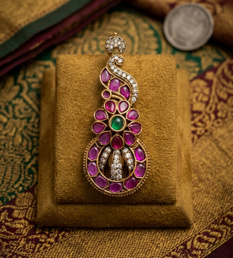 Ruby & Emerald  Saree Pin