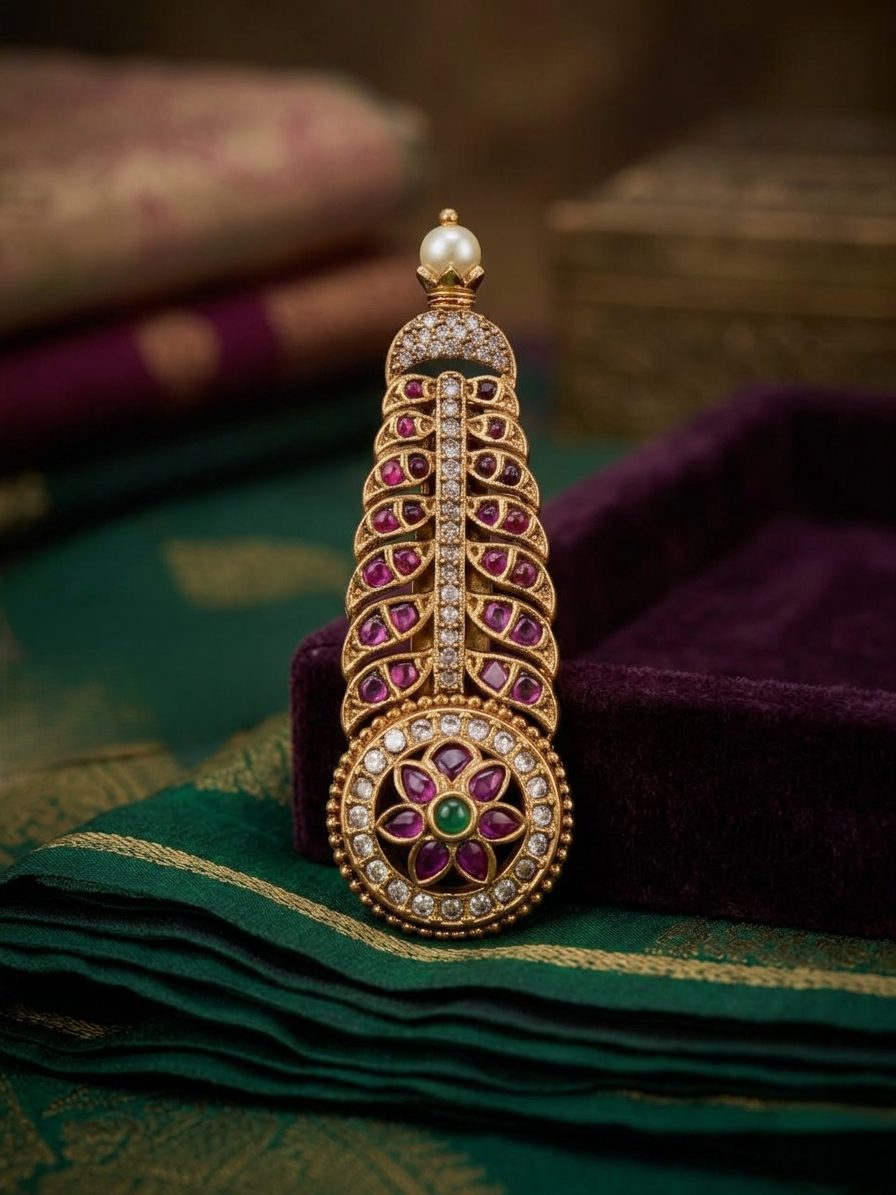Peacock Feather Saree Pin