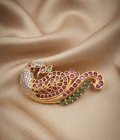 Peacock Design Studded Saree Pin