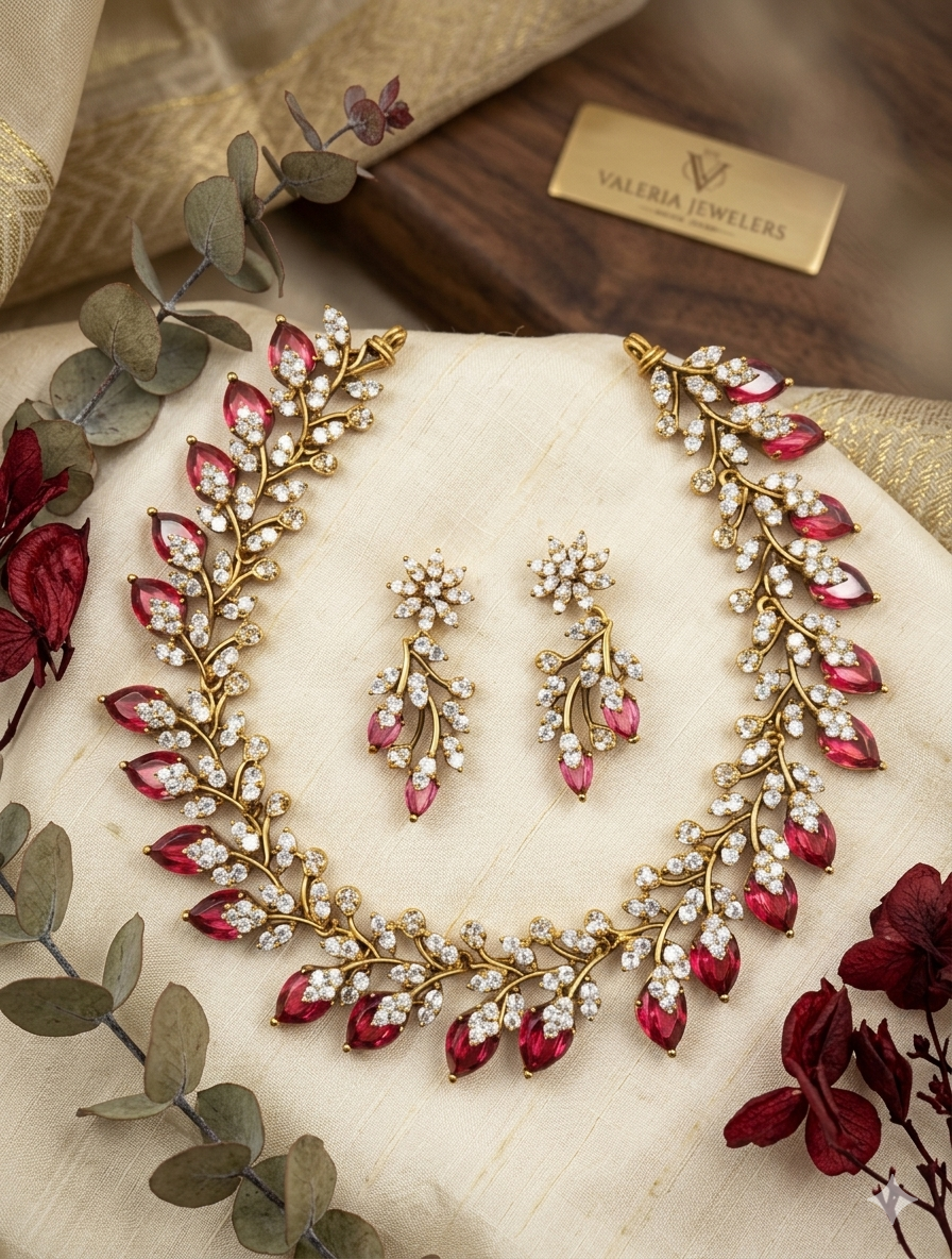 Botanical Leaf Vine Necklace Set with Earrings