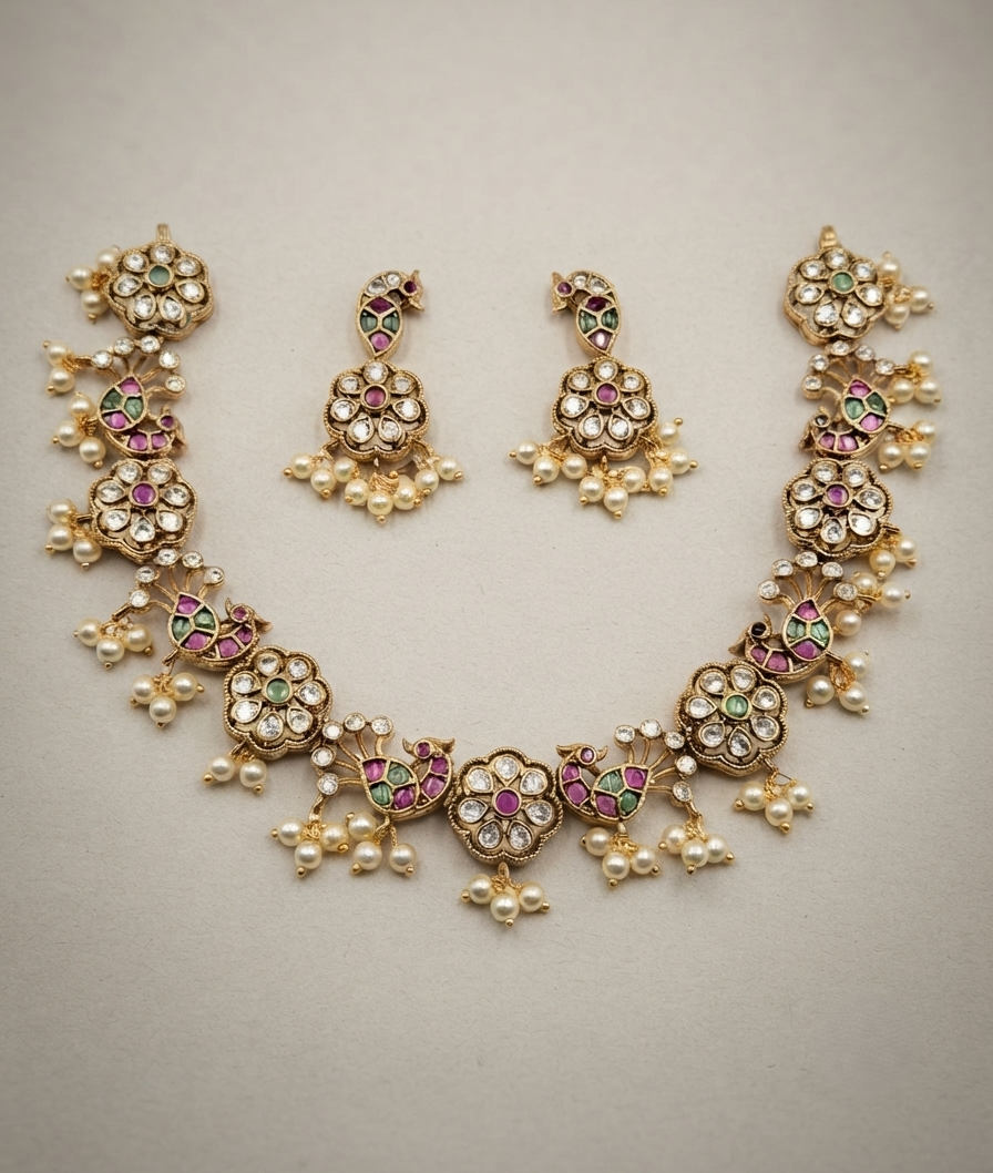 Peacock Floral Kundan Necklace set