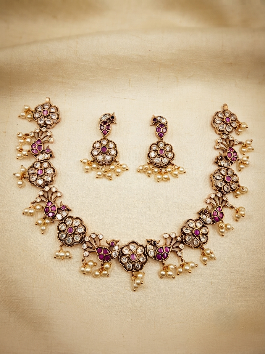Peacock Floral Kundan Necklace set