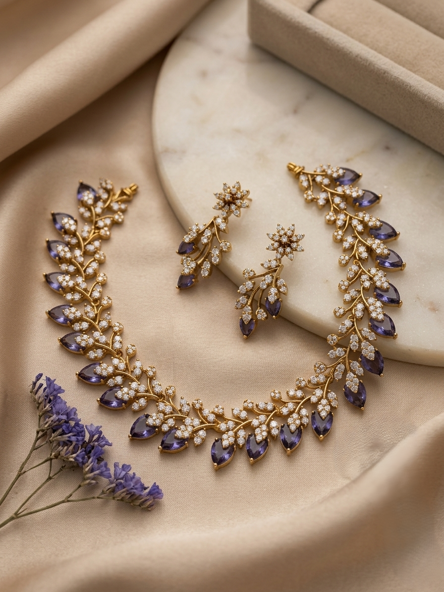 Botanical Leaf Vine Necklace Set with Earrings