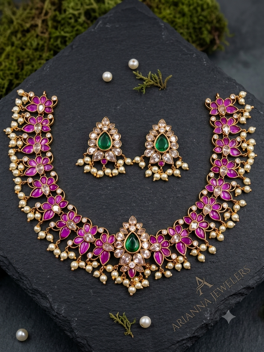 Floral Guttapusalu Short Necklace