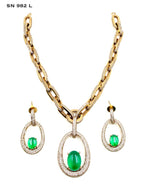 Green Stone Chain Necklace & Earring Set