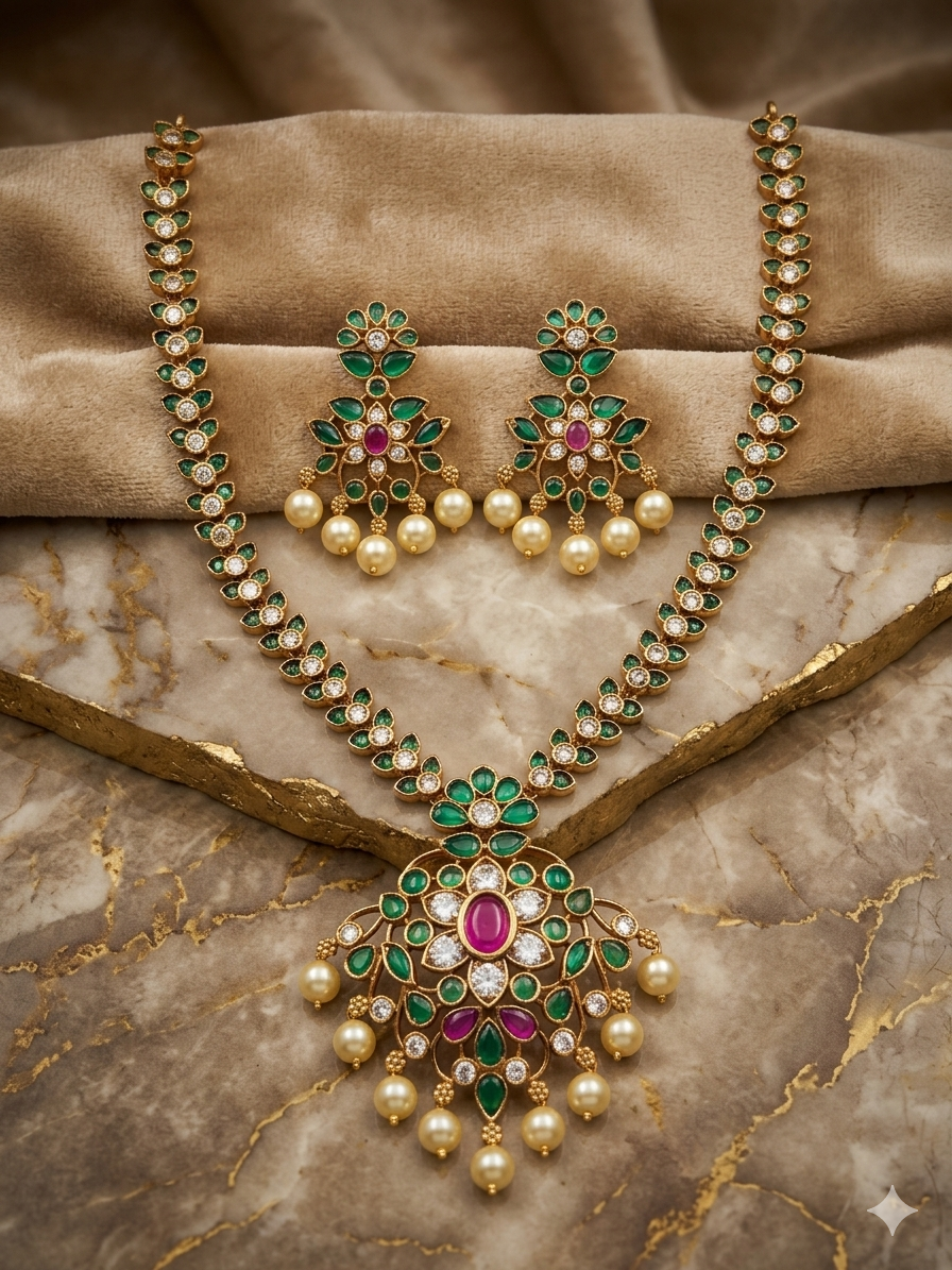 Floral petal necklace & earring set