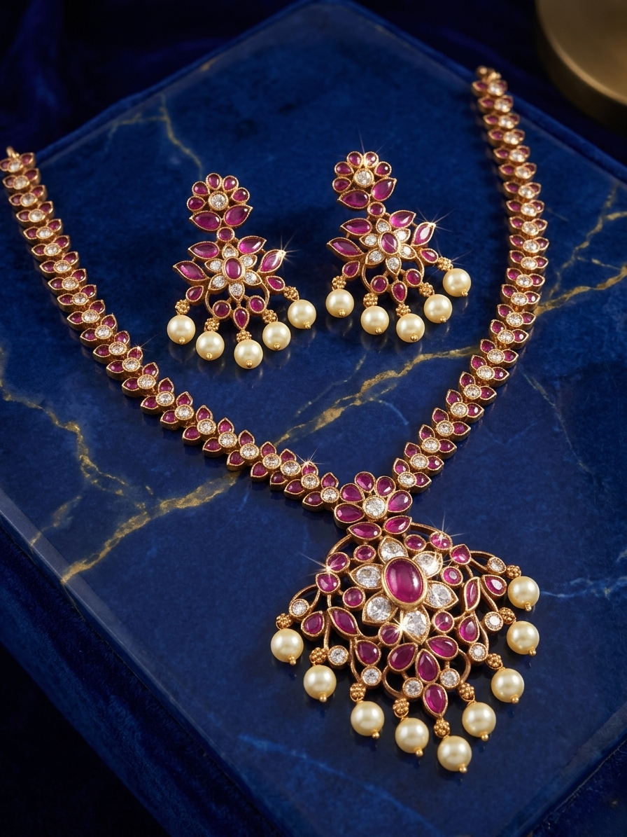 Floral petal necklace & earring set