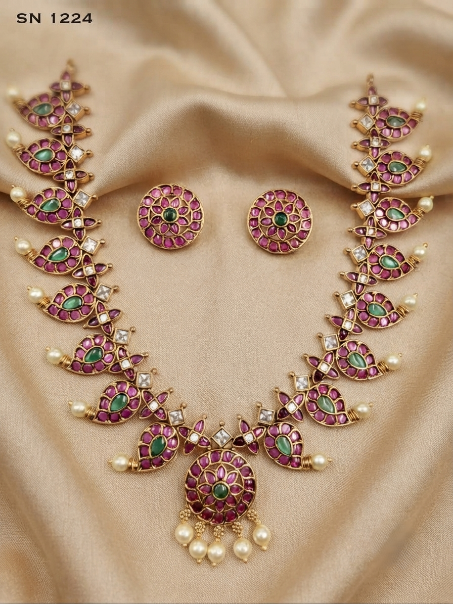 Mango Motif Antique Gold Necklace Set