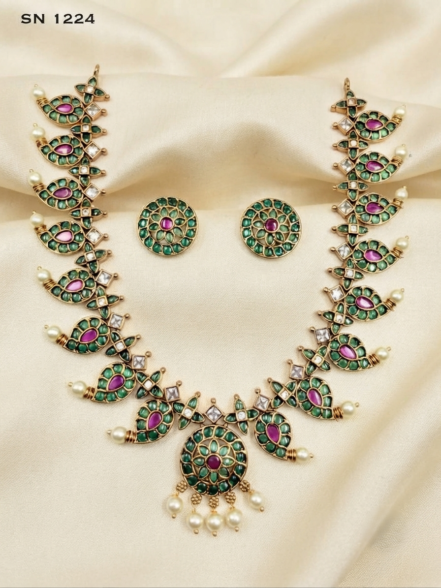 Mango Motif Antique Gold Necklace Set