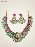 Floral Ruby & Emerald Guttapusalu Necklace Set