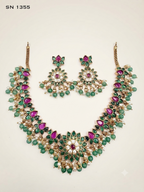 Floral Ruby & Emerald Guttapusalu Necklace Set