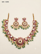 Floral Ruby & Emerald Guttapusalu Necklace Set